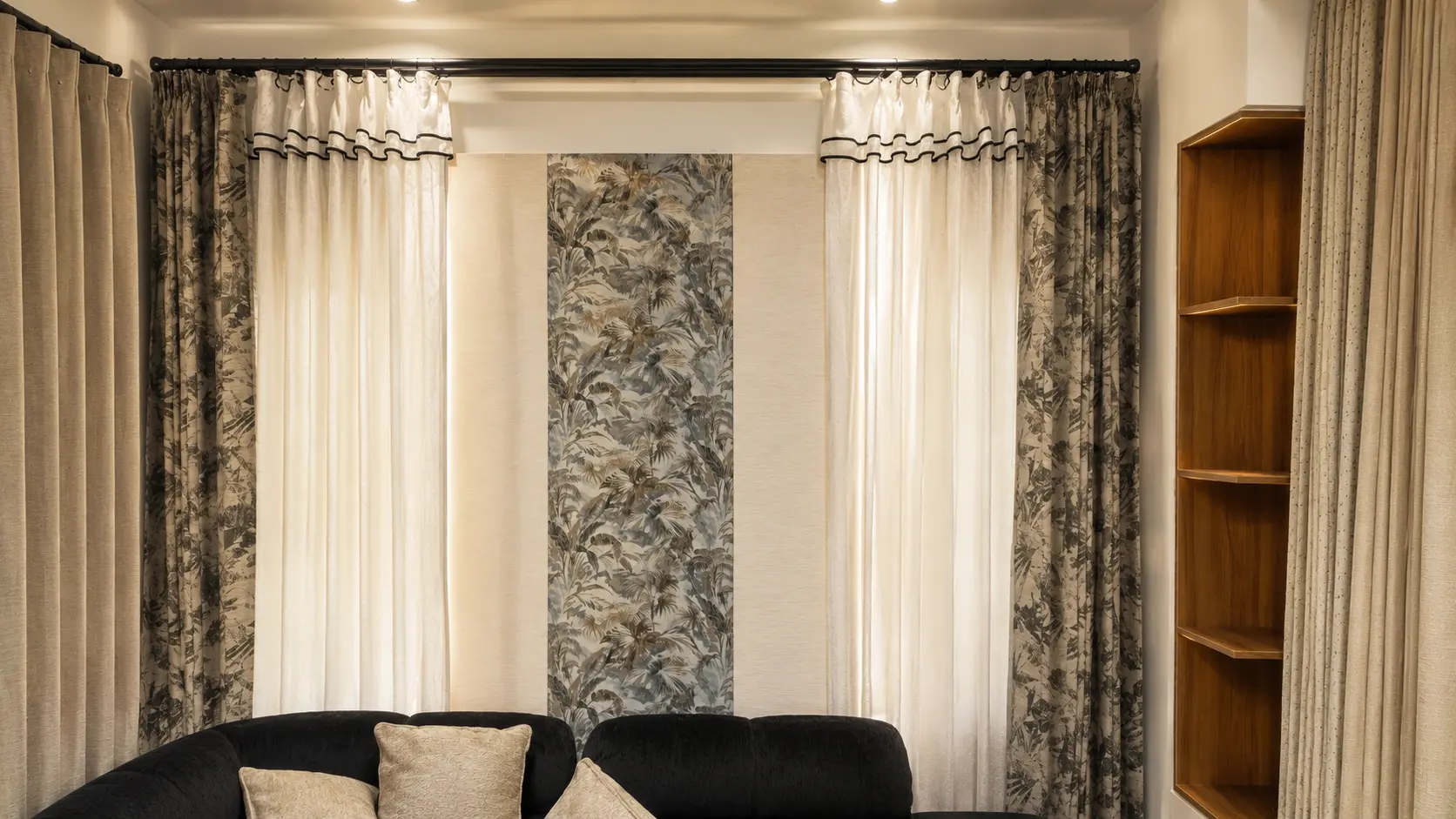 Blackout curtains in a modern Dubai bedroom interior