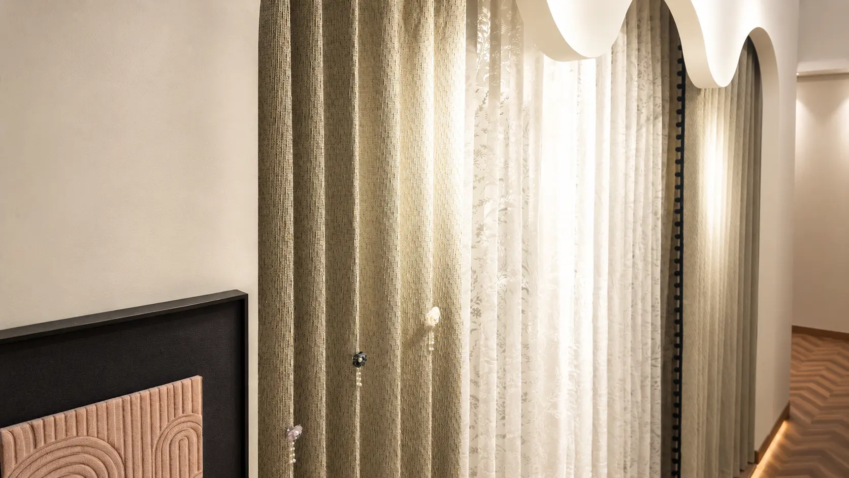 Sheer and blackout curtains Dubai layered window treatment