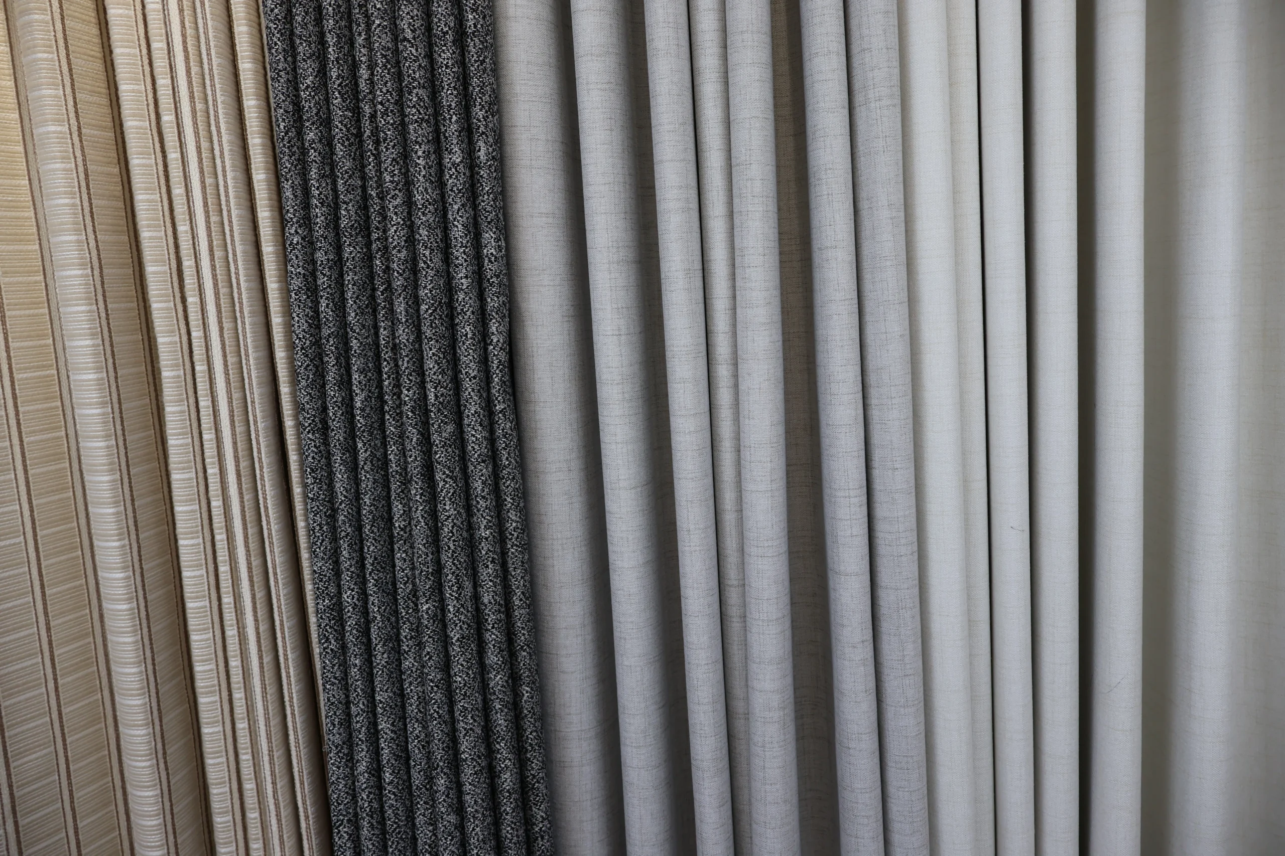 Curtain fabric collection in grey and taupe shades